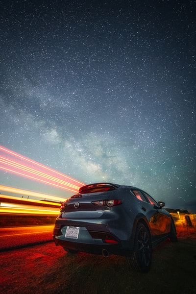 Black BMW m three road in the night
